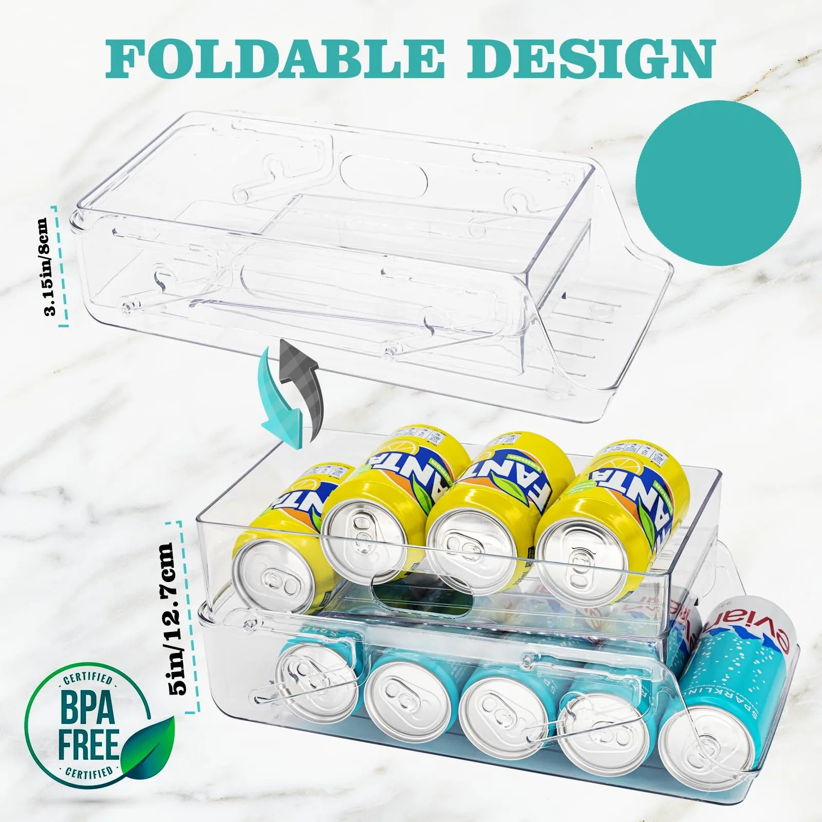 2 Pack Soda Can Organizer Dispenser for refrigerator 2 Tier Automatic Rolling Beverage Beer Soda Can Holder for Fridge, Pantry 6