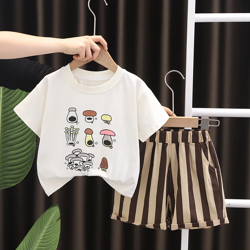 

Kids Summer Set 2024 Fashion Baby Boy Clothes 2 To 3 Years Mushroom Print Pullover Short Sleeve T-shirts and Shorts Boys Suit