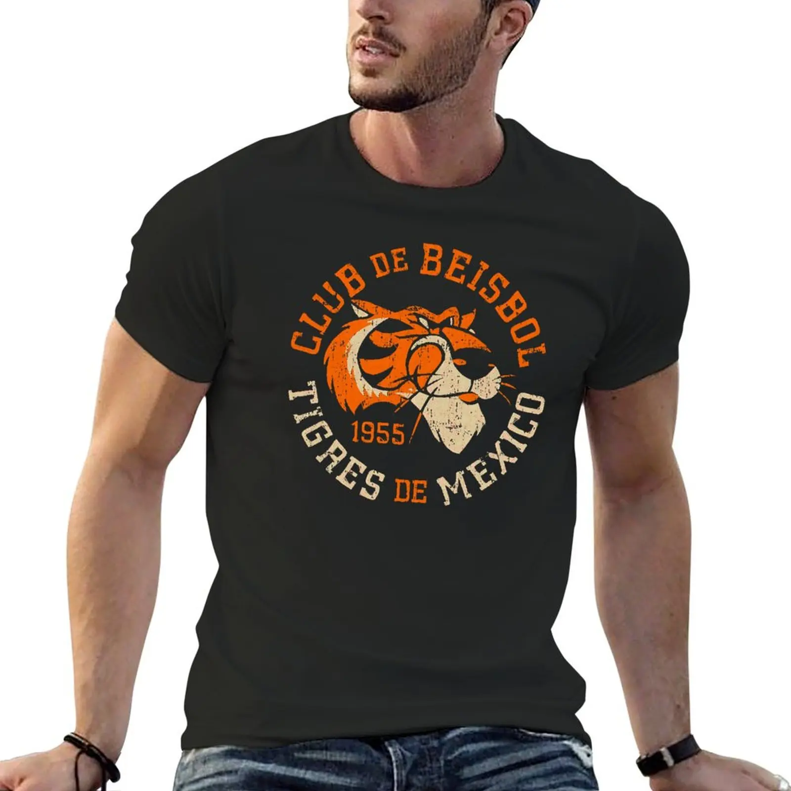 Tigres De Mexico City Tigers 1955 Club De Beisbol Logo (Distressed) T-Shirt Sport Fans Graphics Men T Shirt