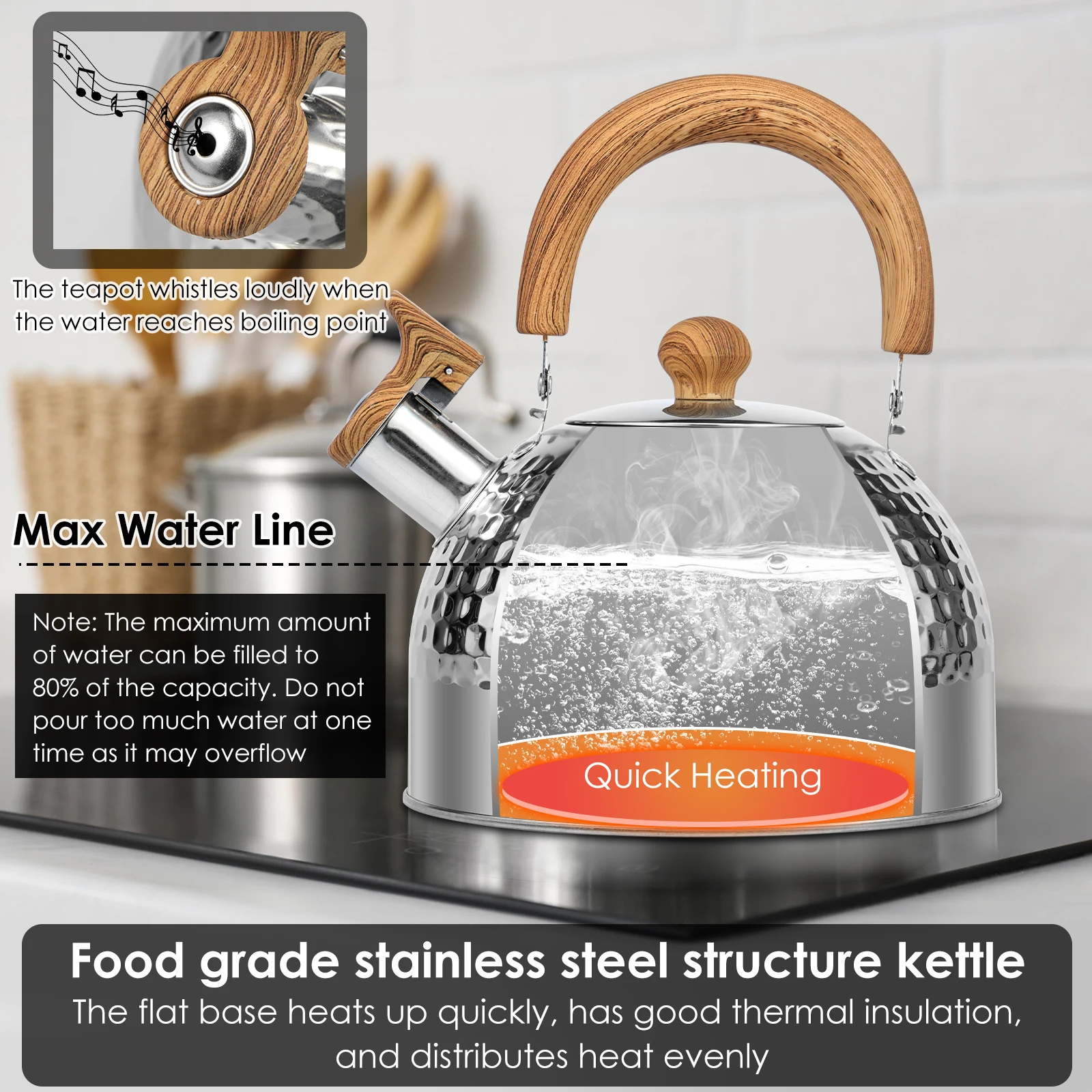 Tea Kettle 3/2L Anti-scald Handle Food Grade Stainless Steel Stove Top Rustproof Whistling whistling teapot