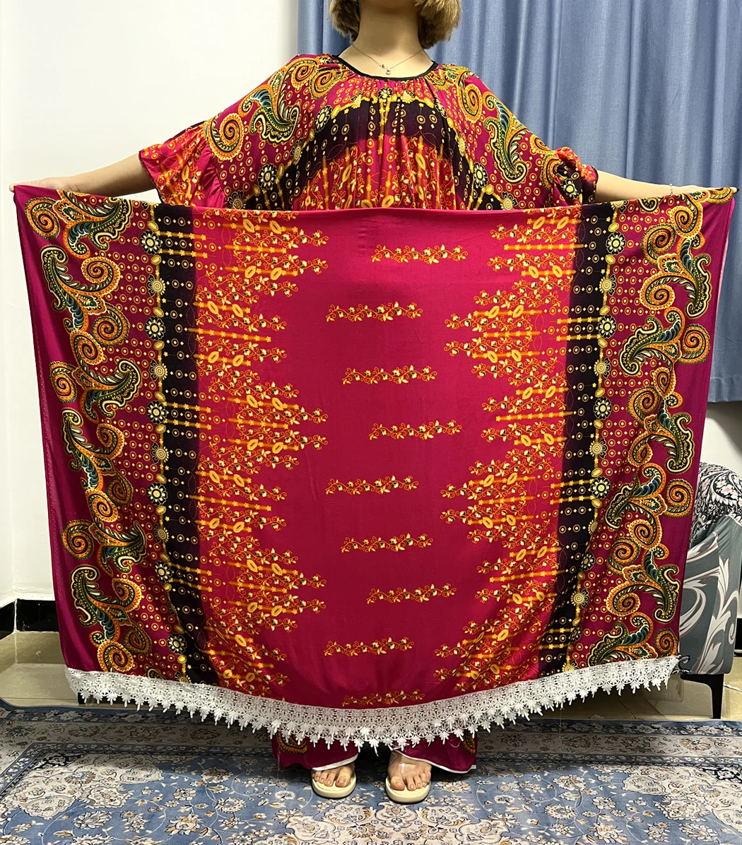 Muslim Abayas For Women Dubai Turkey Print Floral Round Neck Loose African Dress For Women Kaftan Marocain Femme Robe Big Scarf