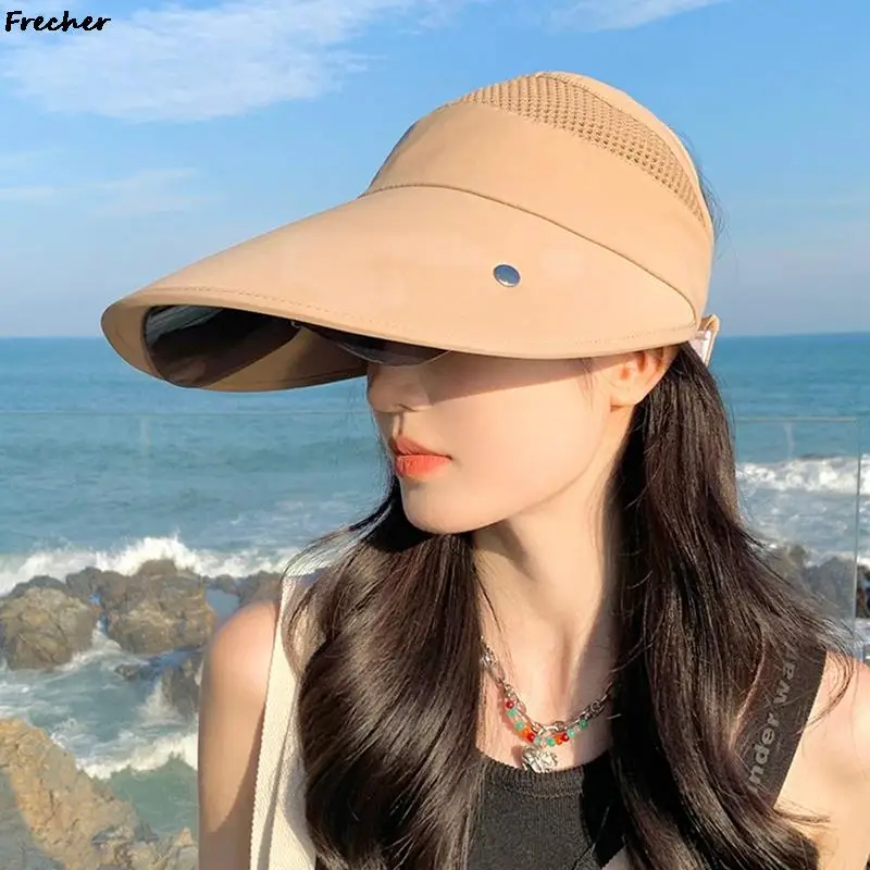 여름 해변 자외선 차단 스포츠 모자, 얼굴 가리개, 긴 바이저 캡, 빈 탑 카스케트, 햇빛가리개 스냅백 모자