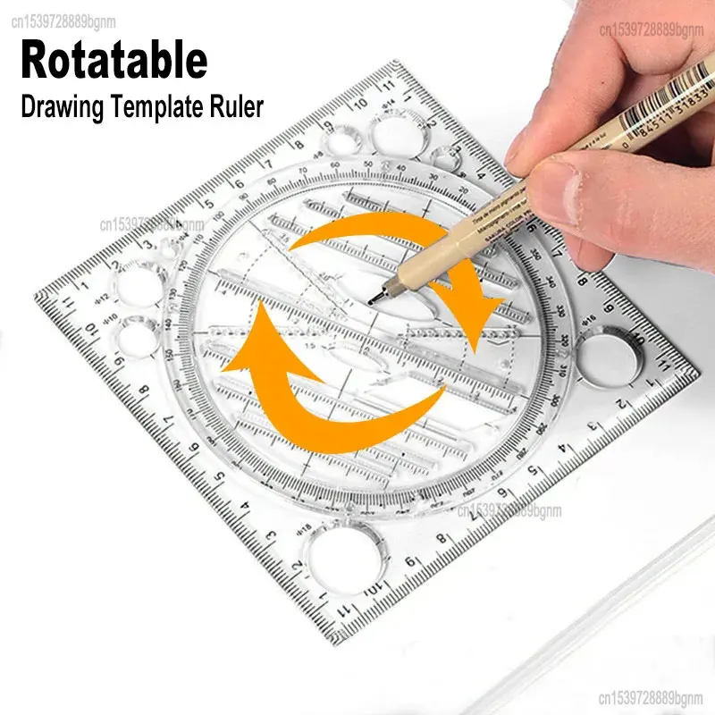 Multifunction Rotatable Drawing Template Ruler Mathematics Stereo Geometric Ellipse Circle Art Design Drafting Measuring Tool multifunction hollow drawing template school student art design circle ellipse geometry drafting ruler protractor measuring tool