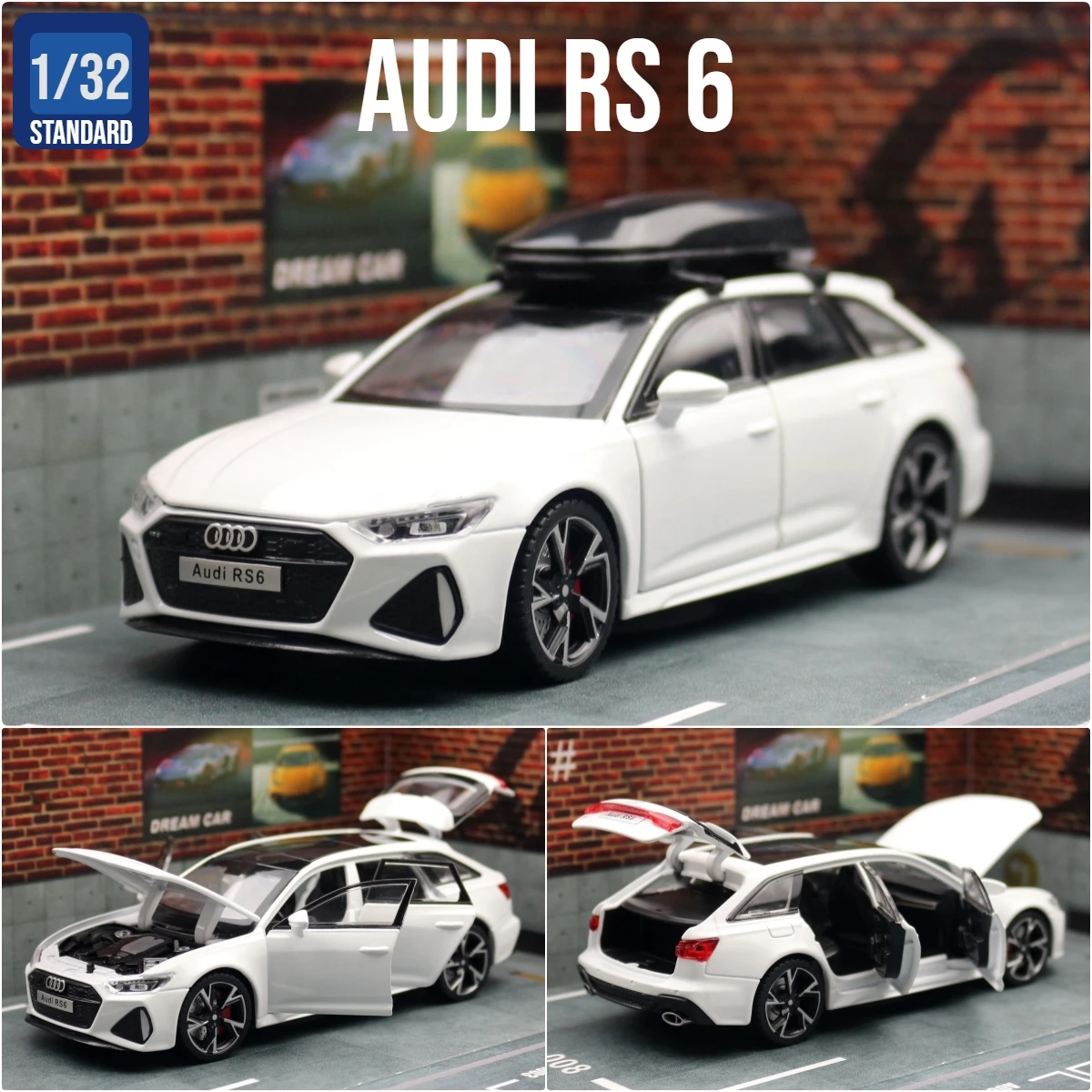 1/32 Audi RS6 Miniature Diecast Toy Car Model Sound & Light Doors