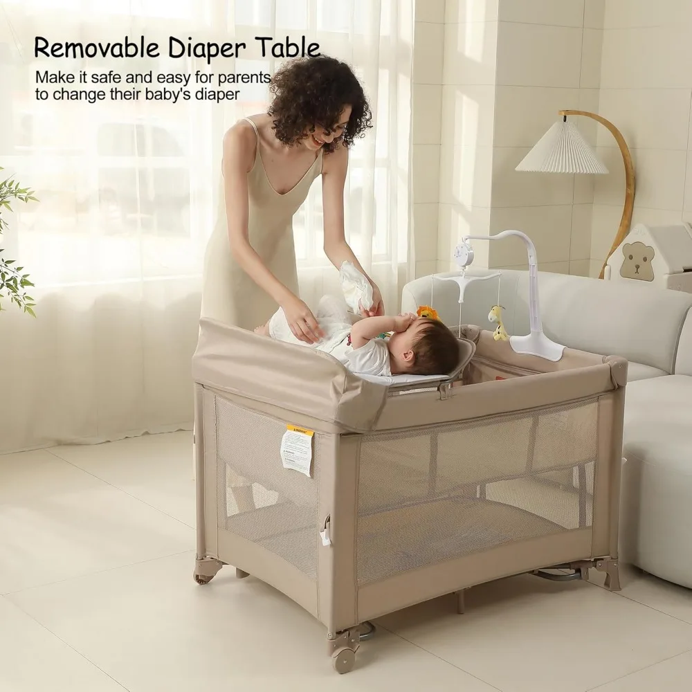 5 in 1 Pack and Play, Baby Bassinet Bedside Sleeper, Baby Playard, Bedside Crib with Changing Table, Foldable Travel Playard 3