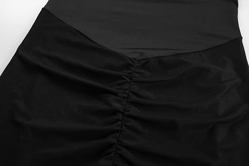 Autumn Mesh 2 Piece-Set Long Dress Women Off-Shoulder Pleated Elegant Bandeau Dress See-Through Female Maxi Dress Outfits