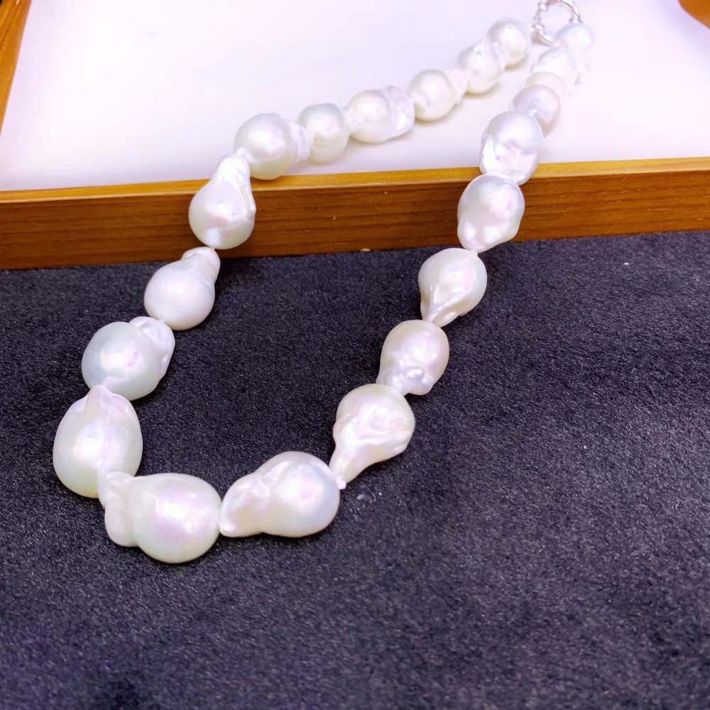 Genuine Natural White Freshwater Baroque Pearl Necklace – 11-12mm, 14-36 Inch, Silver Plated