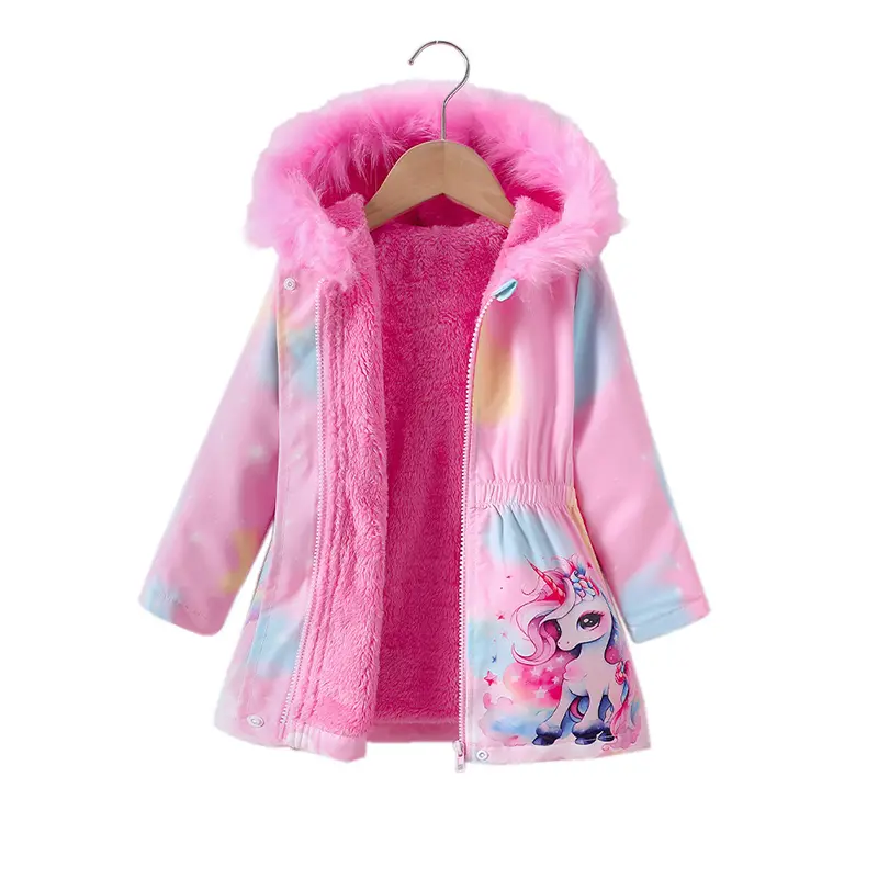 Children's Coat Girls Long Outerwear Winter Autumn Cotton Clothes Girls Pink Unicorn padded Coats Big Thicken Warm Child Jacket - Image 7