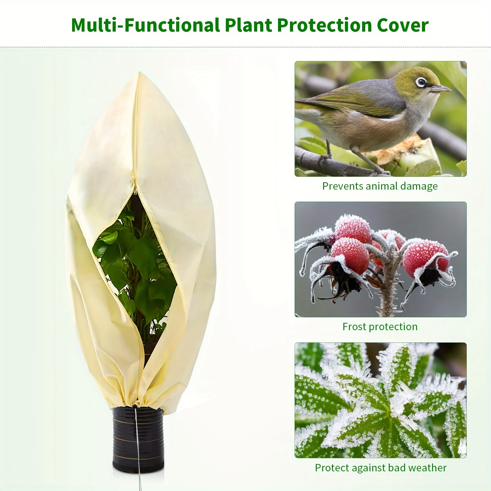 Lot De 6 Housses D'hiver Pour Plantes 120x80cm | Protection Gel, Neige, Animaux | Fermeture éclair + Cordon