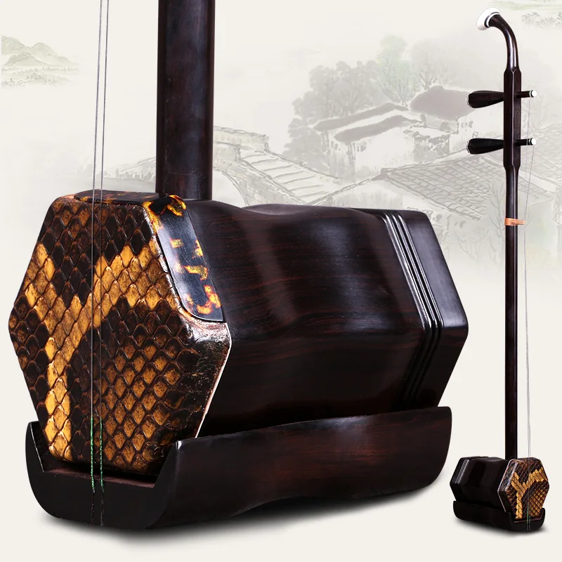 High Quality Black Sandalwood Erhu Chinese Two Strings Violin Urheen With Case,bow, Spare Strings,tuner Muscial Instrument