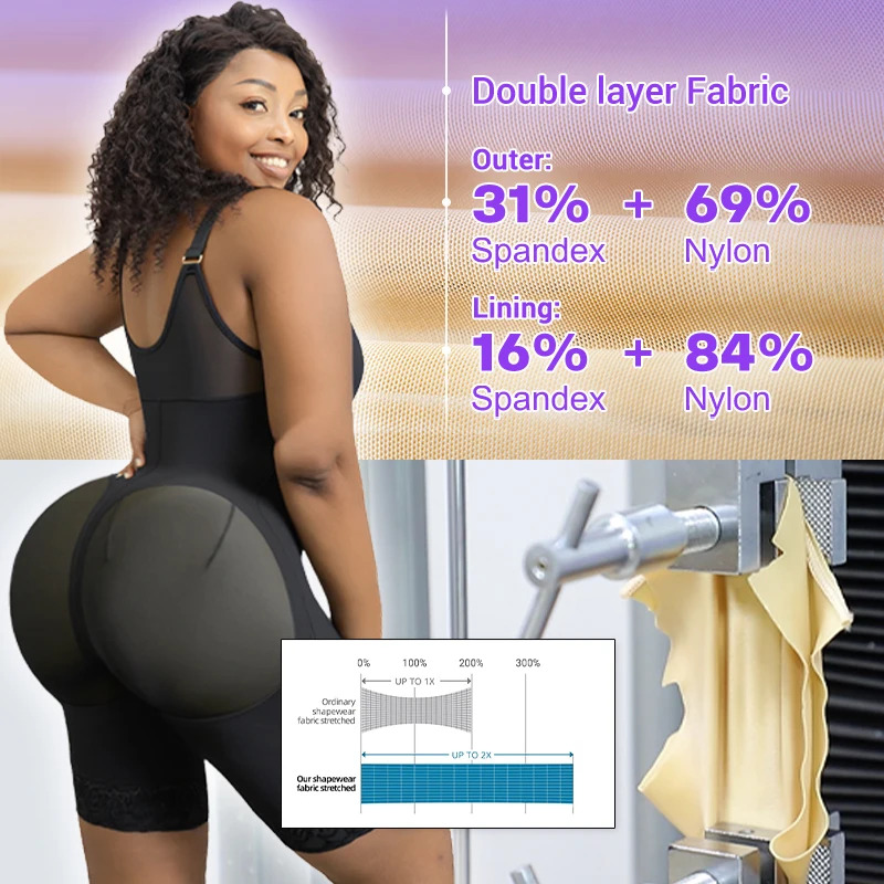 Close-up of body shaping bodysuit with firm control panel and smooth waist support