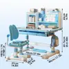 Kids Study Desk Chair Set, Height Adjustable Children School Study Table Chair Set with Sitting Corrector(Pink, Blue)