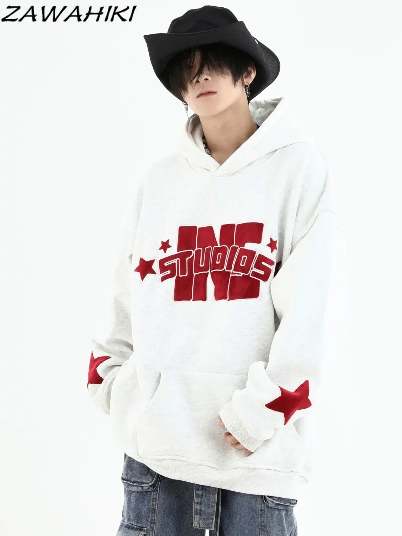 

ZAWAHIKI Fashion Lovers Letter Print American Retro Chic Hoodies Sweatshirt Loose Casual Fall Winter Streetwear K Pop Clothes