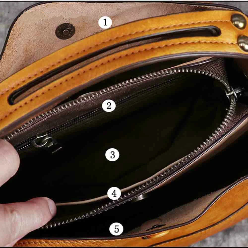 Women's Retro Genuine Leather Handmade Shoulder Bags Bucket Bag First Layer Cowhide Top-handle Bags For Female leather handbag women handbags
