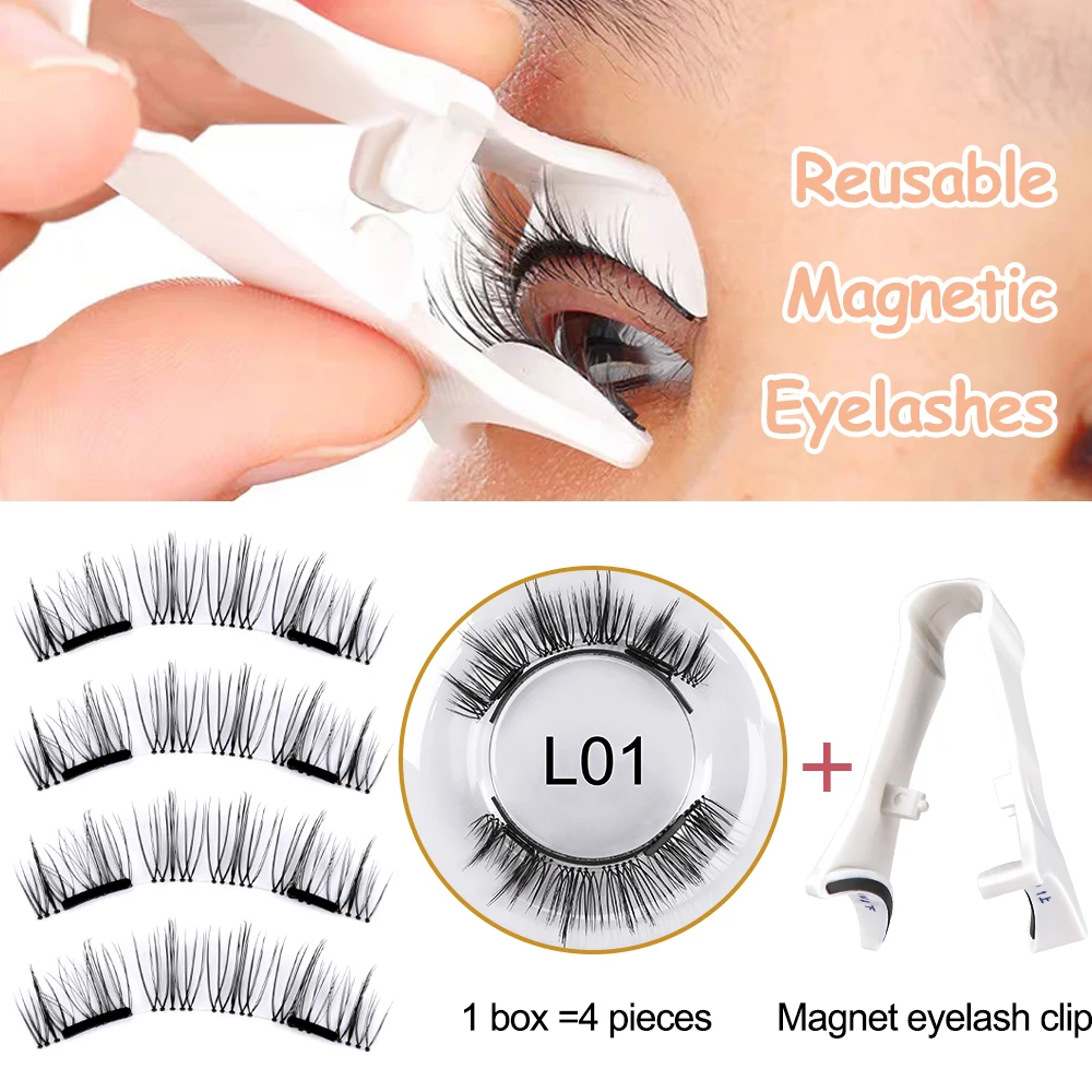 Reusable Magnetic Eyelashes Applicator Tweezers set 3D Natural Magnetic False Eyelashes Self-adhesive lashes strip supplies