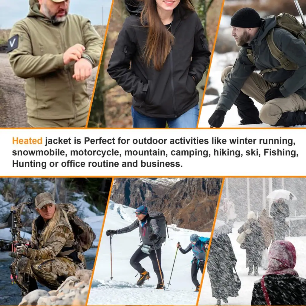 Hiking Jackets Waterproof Hiking Jackets Waterproof Jacket Heated Jacket Waterproof Coats Winter Heated Jacket 7 Zone USB Electric Heating Jacket Washed Warm Hiking Man Women Camping Coat Thermal Clothing