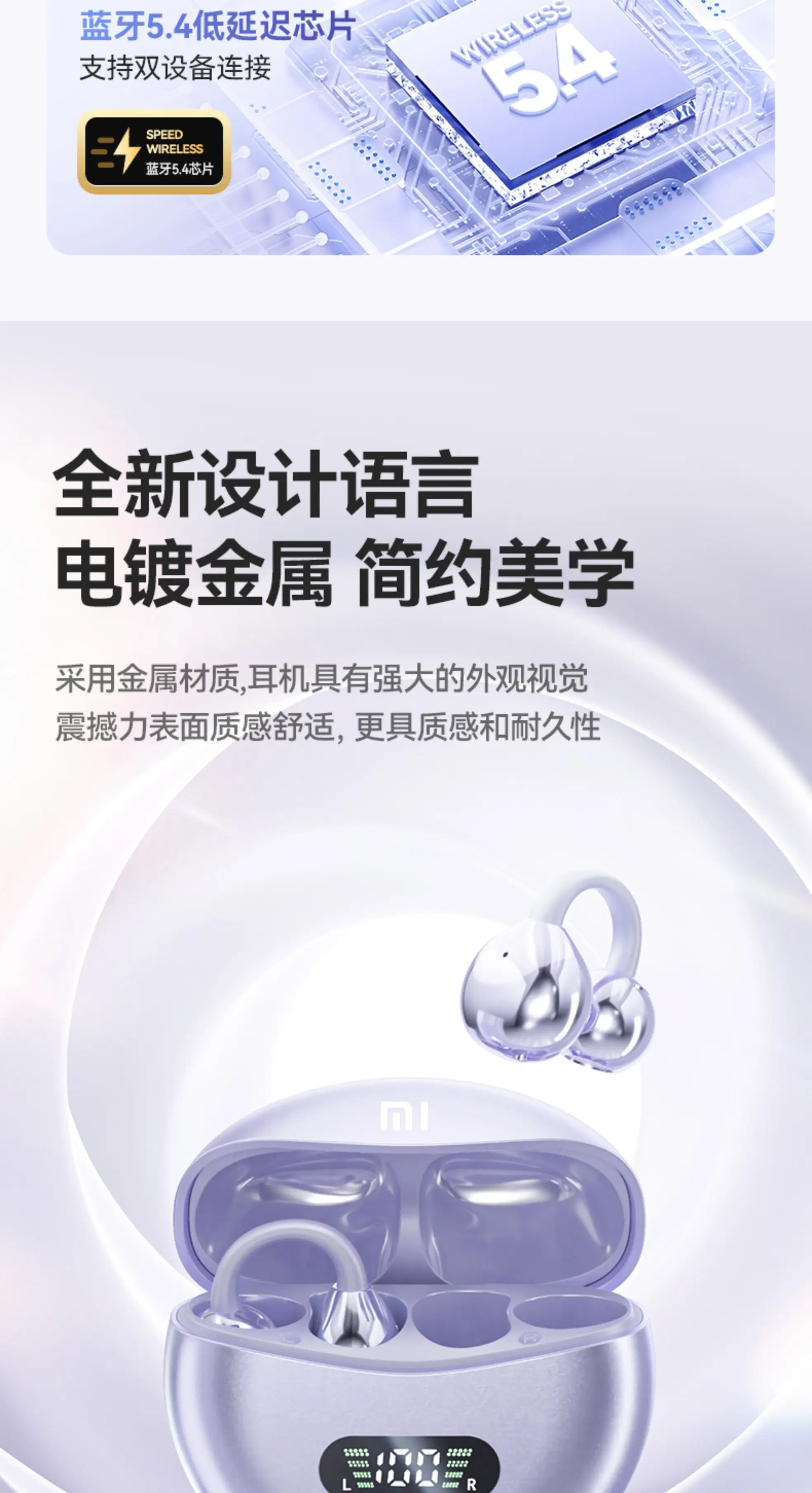 Iconic Brand Bluetooth Earphones Clip-On Earbuds LED Bluetooth 360° Clip-On Sports Wireless Earphones Long Battery Life Non-In-Ear