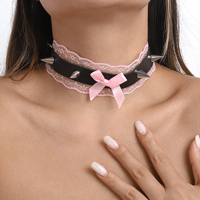 Pink Sexy Choker - Harajuku Style Bowknot Bell Choker with Chain