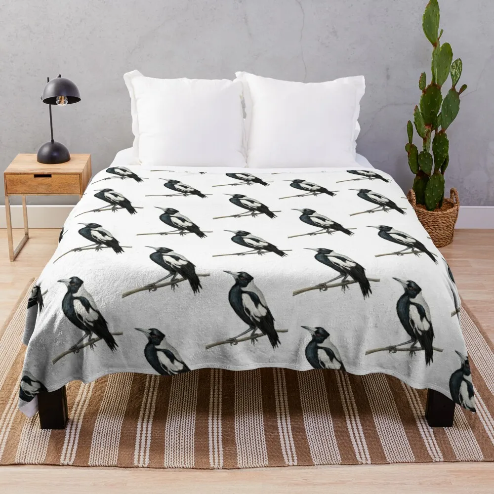 

The Australian Magpie, Collingwood's iconic bird - drawing Throw Blanket Sofas Blanket For Baby