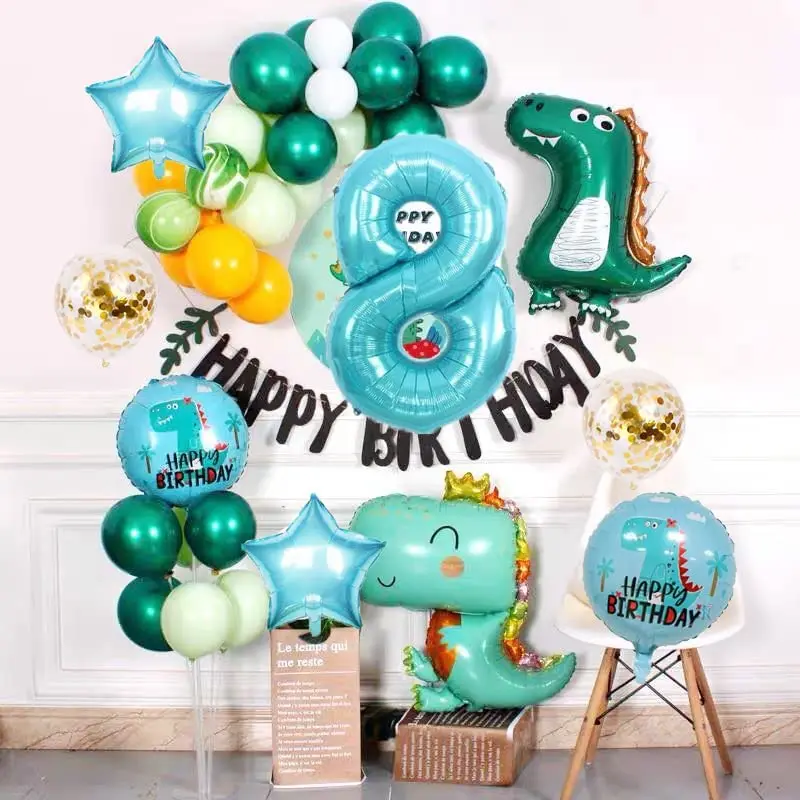 8pc Large Dinosaur Birthday Party Foil Balloons Baby Boy 32 Inch