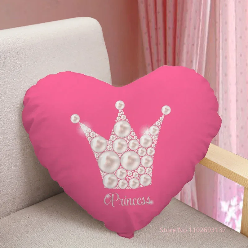 

Наволочка в форме сердца Pink Queen Crown для дивана, декоративный подарок на заказ, атласная ткань, не выцветает, 41x36 см, 47x42 см