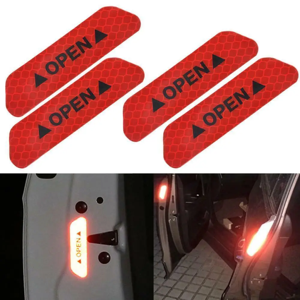 

Car Door Open Safety Warning Reflective Decal Sticker Light Trims 4pcs