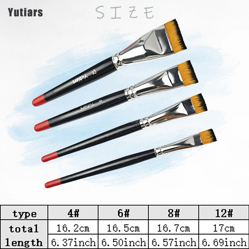 Yutiars 4Pcs 플랫 아티스트 페인트 브러쉬 세트 수채화 아크릴 오일 구아슈 페인팅 초보자 및 미술 학생을 위한 부드러운 나일론 헤어