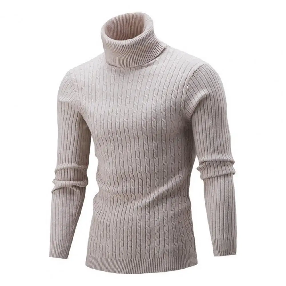 

2023 Autumn and Winter New Sweaters Solid Jacquard High Neck Sweater Warm Fit Elastic Pullover Men