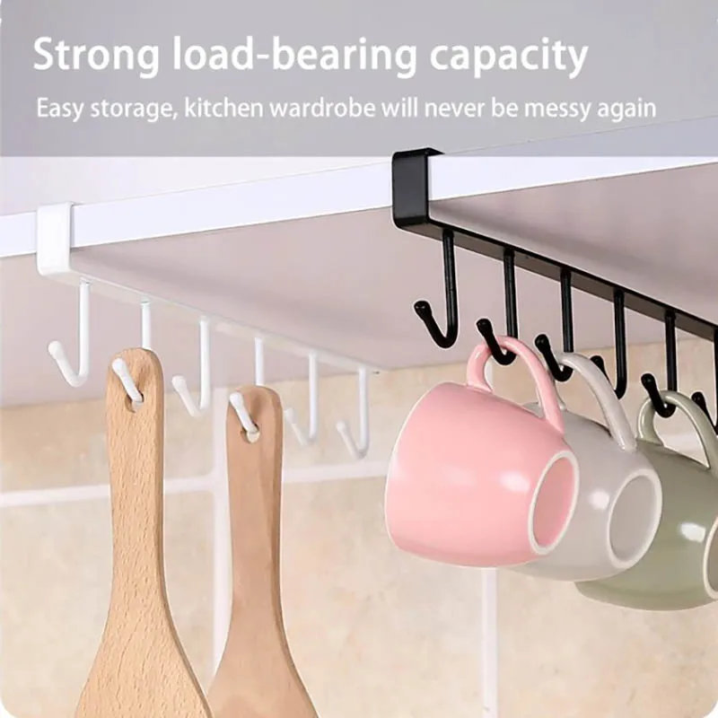 6 Hook Coffee Cup Mug Holder Black White Hooks Shelf Multifunction Kitchen Cabinet Sundries Organizer Storage Hanger kitchen organizer kitchen organizer rack wall mounted hook rack