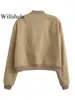 Willshela Women Fashion Solid Bomber Jackets Coat With Pockets V-Neck Single Breasted Long Sleeves Female Chic Lady Outfits 3