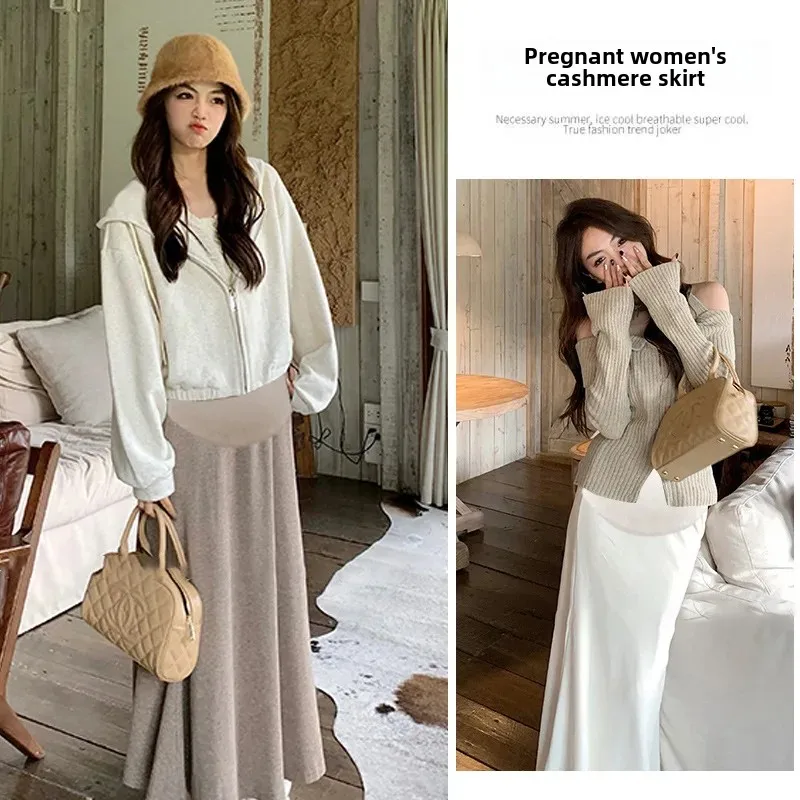 Maternity Cashmere Skirt High Waist Long Autumn Winter Slimming Hip Covering Women's Half Body Skirts Fish Tail Design