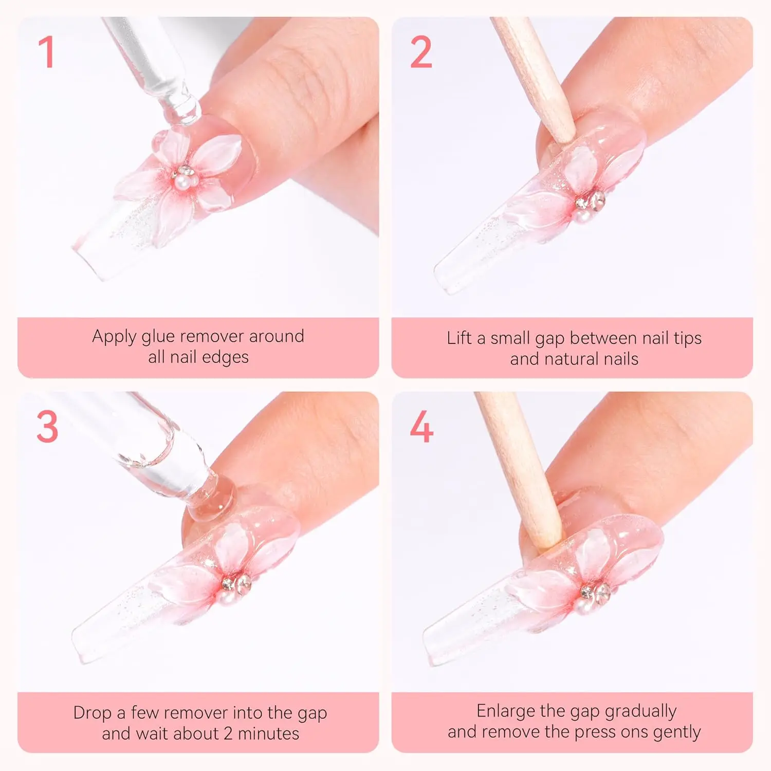 Nail Glue Remover for Press on Nails, 50ML Nail Glue Remover for UV Nail Glue, Non acetone Gentle Glue Off for False Nails Glue 5