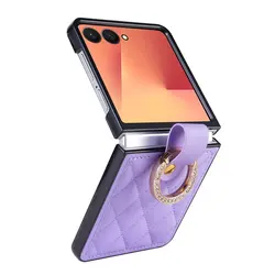 Premium PU Leather Ring Holder Phone Case - Shockproof Protection Cover - Samsung Z Flip 7 FE (PURPLE)