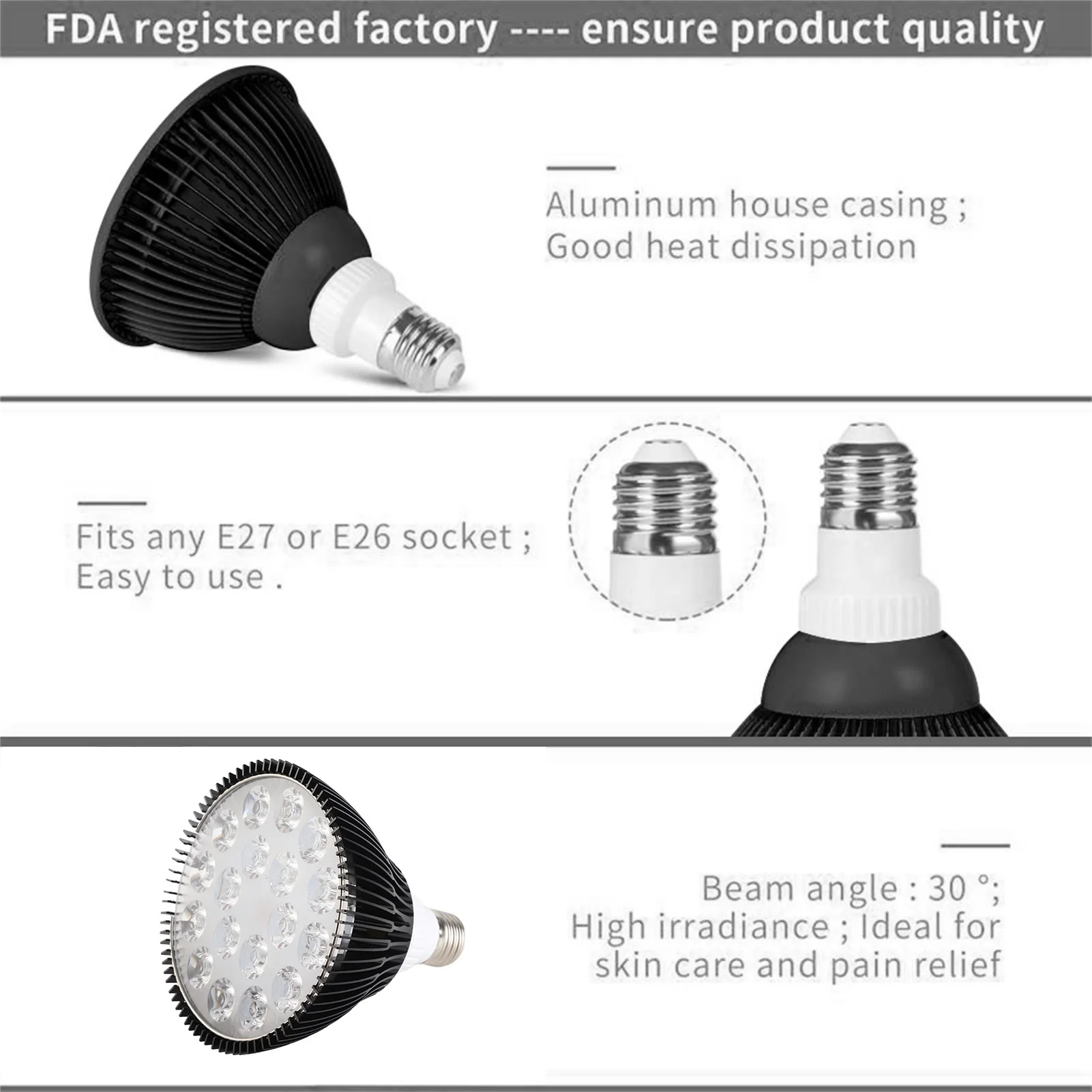 Physiotherapy Lamp Bulb 54W Red Light Therapy Lamp Bulb 660nm and 850nm Near Infrared LED Lamps
