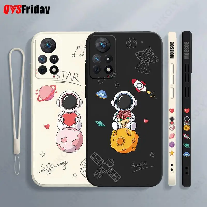Astronaut Couple Lanyard Strap Silicone Phone Case