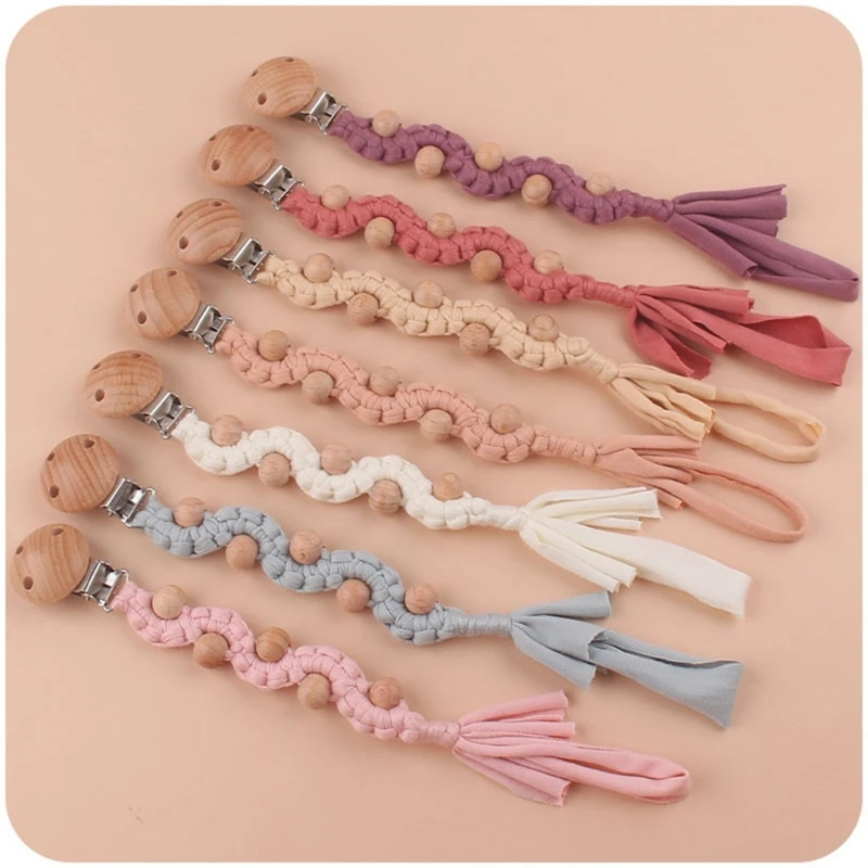 Clip per ciuccio per bambini in cotone intrecciato a mano Vintage supporto per capezzoli per neonato all'uncinetto supporto per succhietto fittizio catena per Clip accessori per bambini