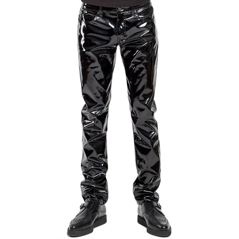 NEW Mens Faux Leather PVC Pants Clubwear Black Slim Fit Nightclub Dance Party Trousers Motorcycle Ridding Pants For Male