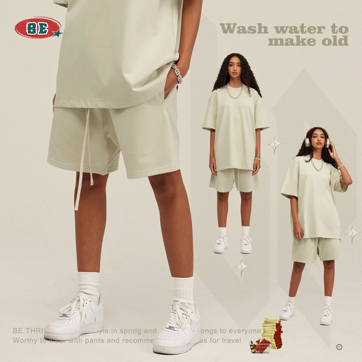 2023 Spring and Summer 425G Heavy Fog Color Basic Shorts Street Loose Fashion Casual Pants Men