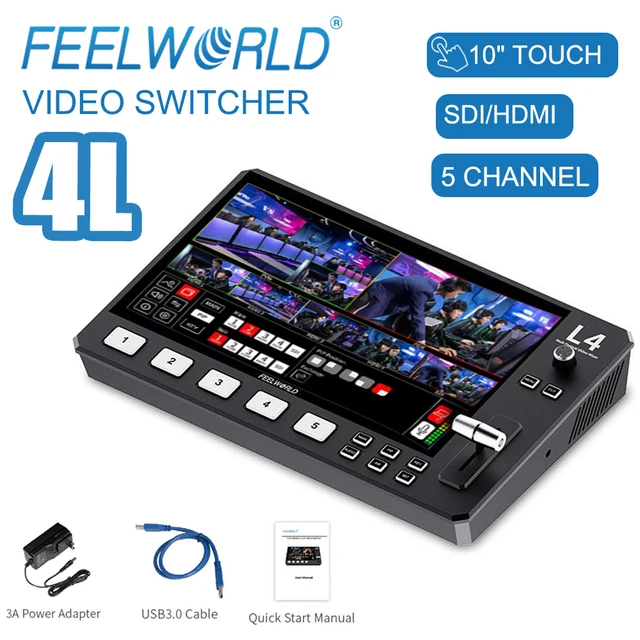 FEELWORLD L4 10.1"Touch Multi-camera Video Mixer Switcher  USB3.0 Fast Streaming Broadcast Switcher SDI HDMI-compatibe 1