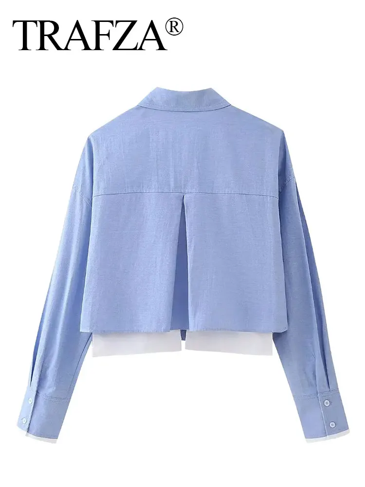 HH Women Elegant Solid Sweet Patchwork Blouse Single Breasted Long Sleeve Shirt 2024 New Fashion Female Chic Cropped Top
