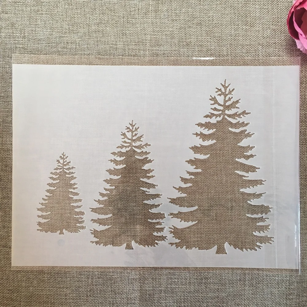 

A4 29cm Three Pine Tree DIY Layering Stencils Wall Painting Scrapbook Coloring Embossing Album Decorative Template