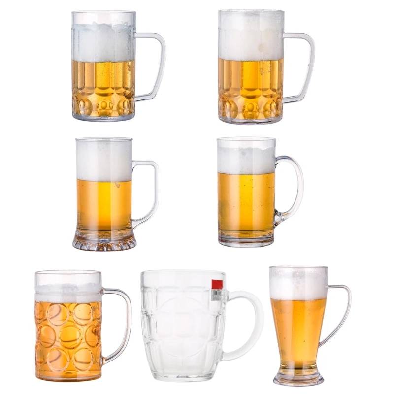 

Acrylic Beer Mug with Handle Unbreakable Drinking Glasses Shatterproof Water Tumblers for Indoor Outdoor Dishwasher Drop ship