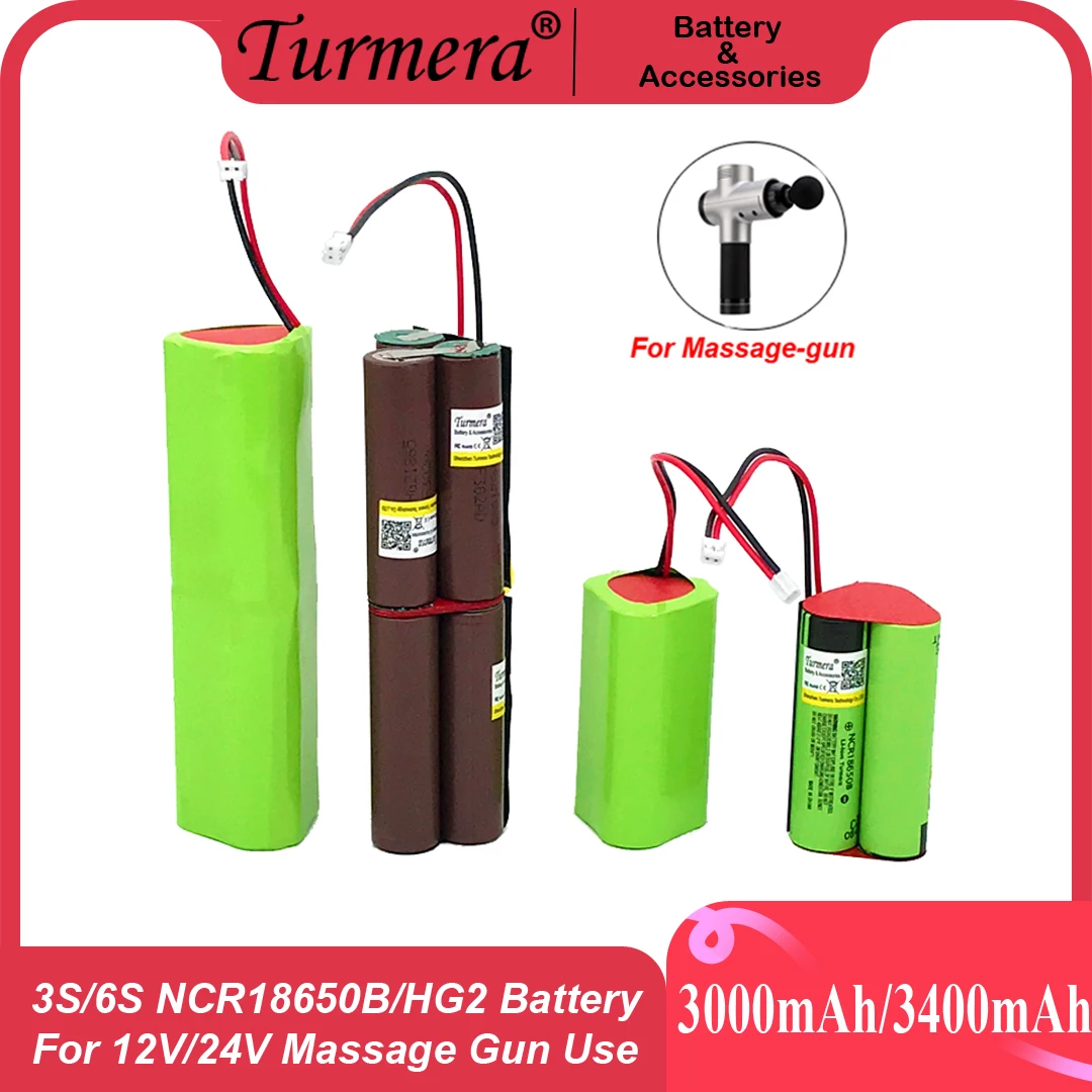 

Turmera 12V 24V 3000mAh HG2 3400mAh NCR18650B Rechargeable Lithium Battery for Massage Gun Muscle Massage Replace Batteries Use