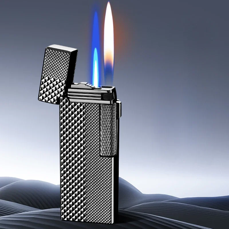 Creative Narrow Version Ultra-thin Gas Lighter, Dual Flame Switch, Grinding Wheel Ignition Lighter, Metal, Men's Gadgets 3