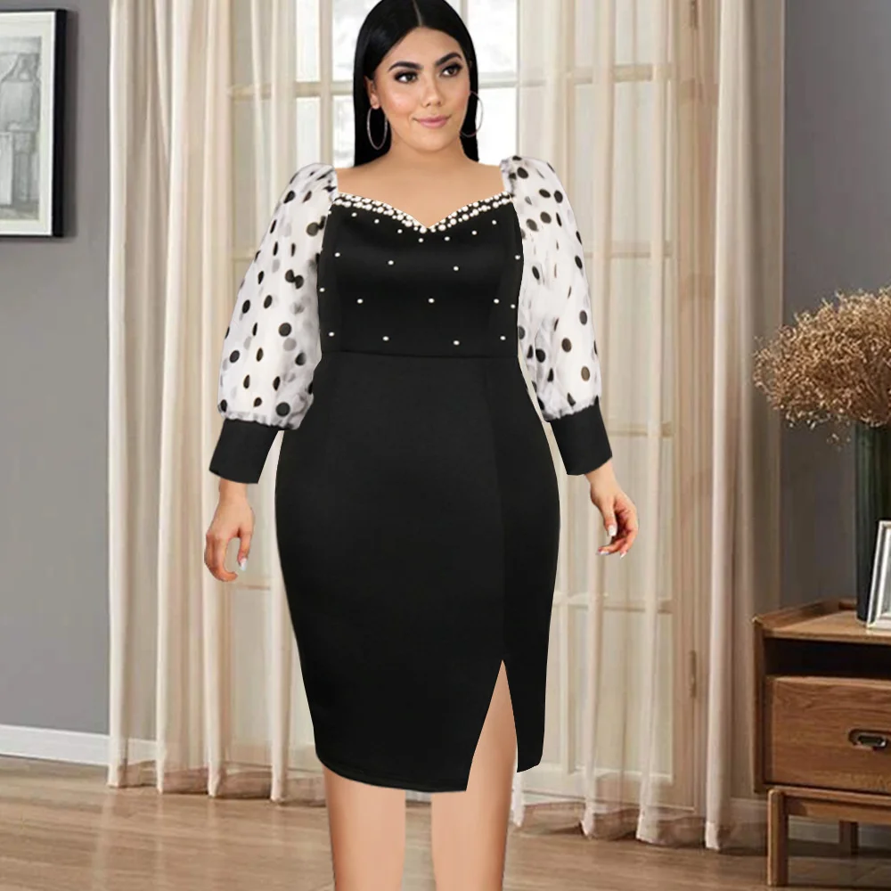 

Женское платье с открытыми плечами, облегающая юбка большого размера с бусинами и высокой талией