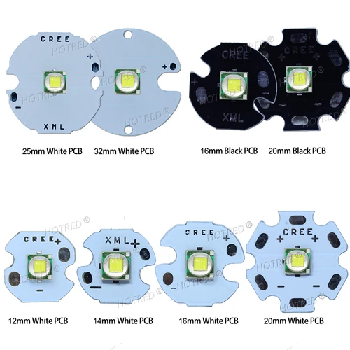 CREE XML T6 LED 손전등 자전거용 다이오드, 차가운 따뜻한 흰색 U2, 10000K 적색 녹색 청색 UV 보라색 16mm 20mm 25mm PCB, 3V 3.6V, 5W-10W 2