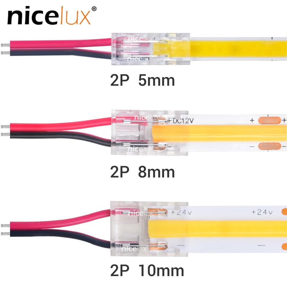 

SMD COB LED Strip to Power LED Connectors 5 8 10mm Connection Solderless Extension FCOB MONO LED Strip Lights 2 Pin Connector
