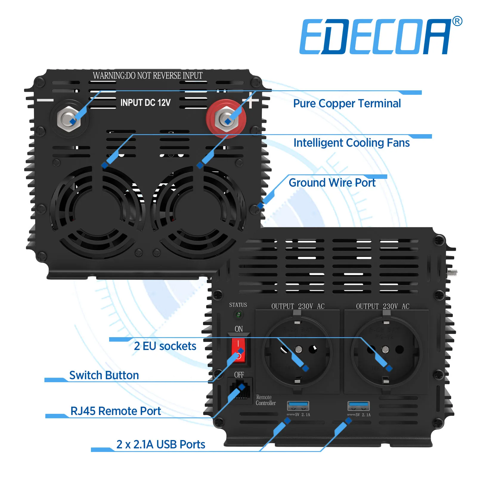 正弦波電力変換器,12v 220v 2000w edecoa,12v 24v ac 220v 230v