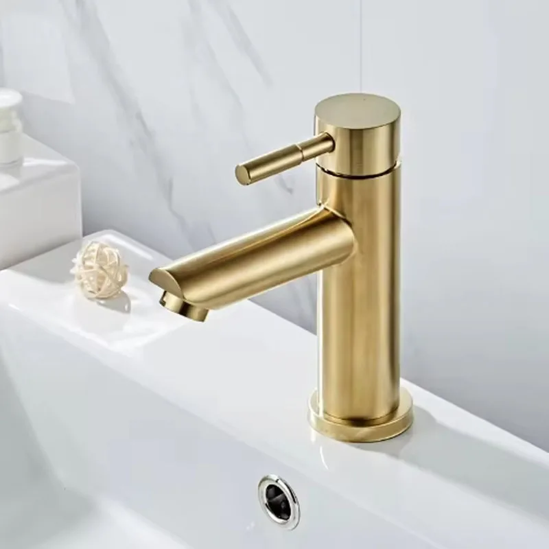 Bathroom Faucet Solid Brass Bathroom Basin Faucet Cold And Hot Water Mixer Sink Tap Single Handle Deck Mounted Brushed Tap Gold