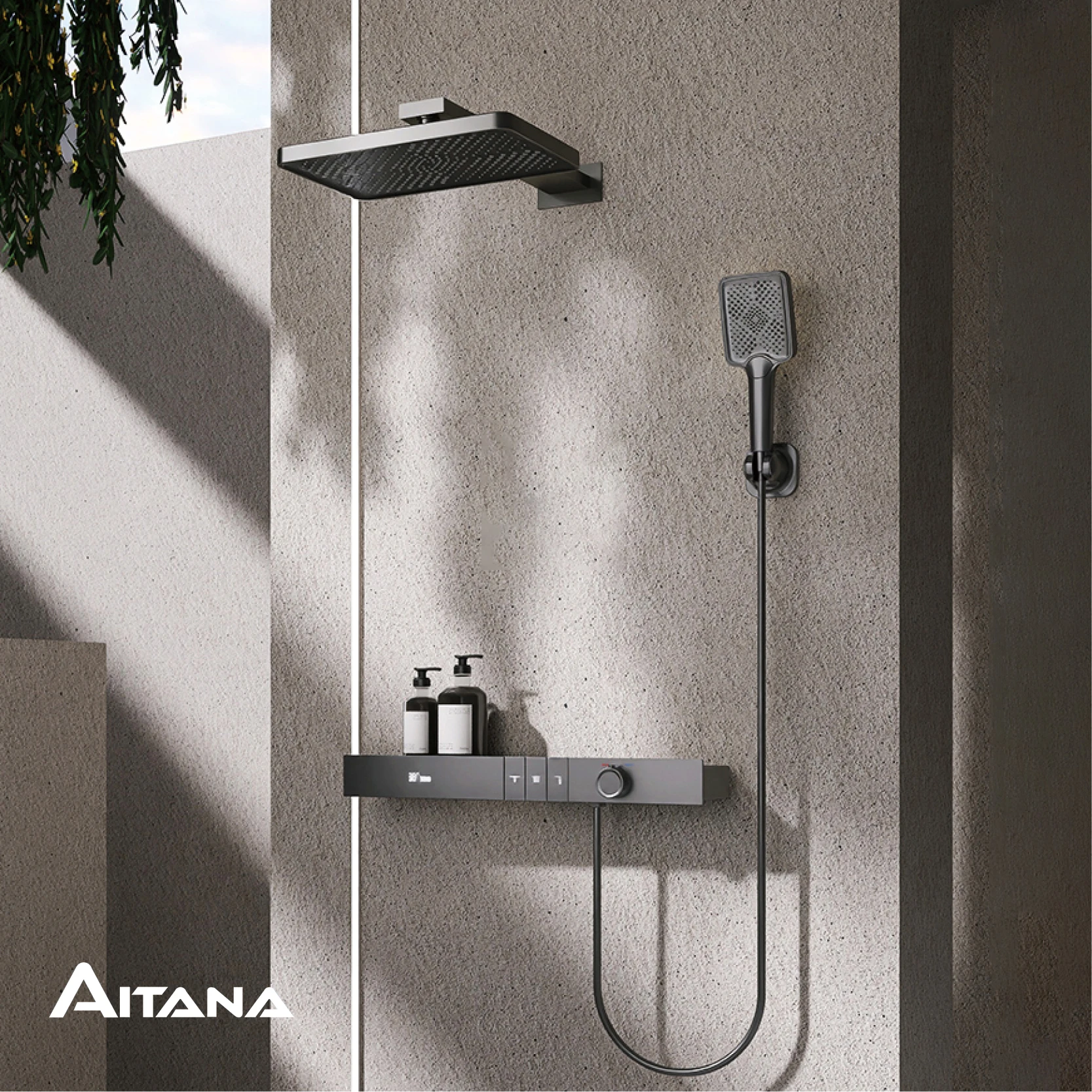 ทองเหลืองหรูหราในระบบฝักบัวติดผนังพร้อมดีไซน์ติดผนัง จอแสดงผลดิจิตอล LED สําหรับก๊อกน้ําห้องน้ํา 3 ฟังก์ชั่นน้ําร้อนและน้ําเย็น 1